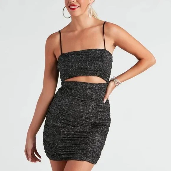 black glitter mesh dress Kylie Black Sparkle Mesh Mini Dress main image 1